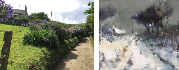 Cottage and pathway near Lelant, west Cornwall.