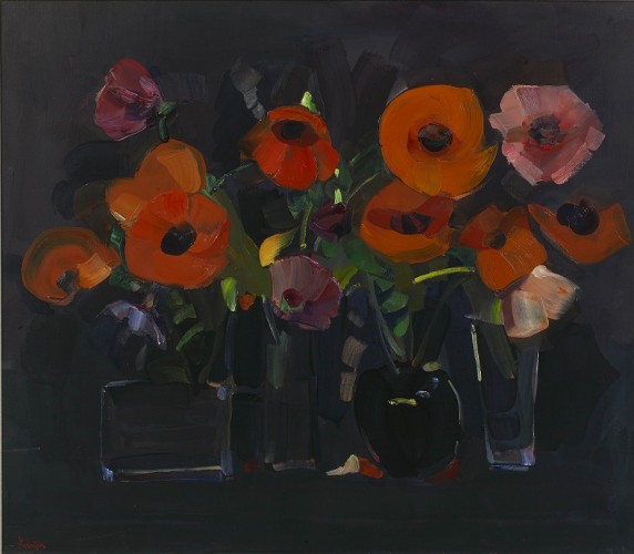 James Fullarton - Poppies on Black. Oil on canvas 54 x 42 ins 