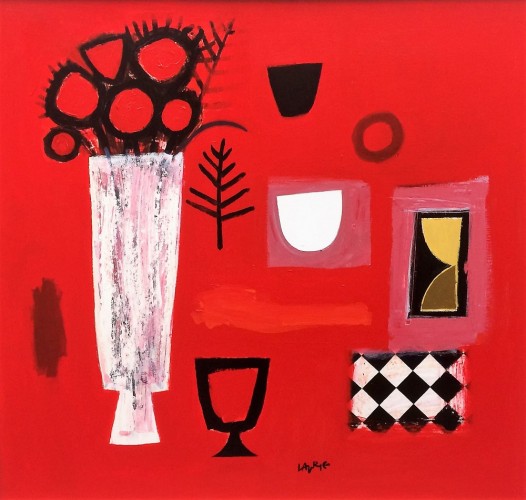 Simon Laurie RSW RGI - Something Red No 2. Acrylic on board 32 x 34 ins