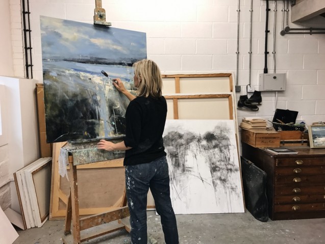 Hannah Woodman Painting in her Studio